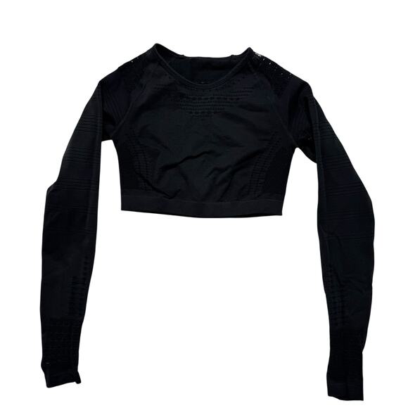 Gymshark Tops - GYMSHARK Glow Long Sleeve Crop Top in Black Size XS Womens Cutouts Thumbhole